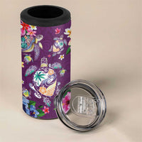 Hawaiian Turtles and Tropical Plants 4 in 1 Can Cooler Tumbler Purple Watercolor