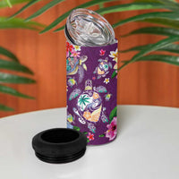 Hawaiian Turtles and Tropical Plants 4 in 1 Can Cooler Tumbler Purple Watercolor