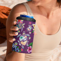 Hawaiian Turtles and Tropical Plants 4 in 1 Can Cooler Tumbler Purple Watercolor