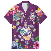 Hawaiian Turtles and Tropical Plants Family Matching Mermaid Dress and Hawaiian Shirt Purple Watercolor
