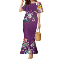 Hawaiian Turtles and Tropical Plants Family Matching Mermaid Dress and Hawaiian Shirt Purple Watercolor