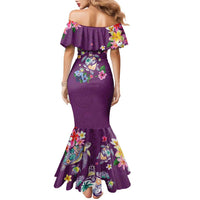 Hawaiian Turtles and Tropical Plants Family Matching Mermaid Dress and Hawaiian Shirt Purple Watercolor
