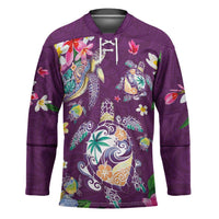 Hawaiian Turtles and Tropical Plants Hockey Jersey Purple Watercolor