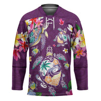 Hawaiian Turtles and Tropical Plants Hockey Jersey Purple Watercolor LT03 Unisex Purple - Polynesian Pride