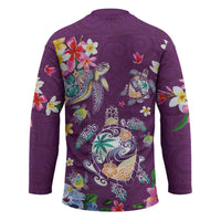 Hawaiian Turtles and Tropical Plants Hockey Jersey Purple Watercolor