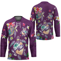 Hawaiian Turtles and Tropical Plants Hockey Jersey Purple Watercolor
