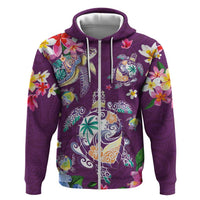 Hawaiian Turtles and Tropical Plants Hoodie Purple Watercolor LT03 Zip Hoodie Purple - Polynesian Pride
