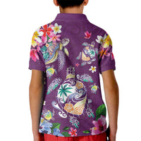 Hawaiian Turtles and Tropical Plants Kid Polo Shirt Purple Watercolor