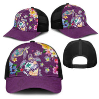 Hawaiian Turtles and Tropical Plants Mesh Trucker Cap Purple Watercolor LT03 - Polynesian Pride