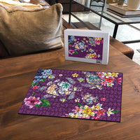 Hawaiian Turtles and Tropical Plants Puzzle Purple Watercolor LT03 - Polynesian Pride