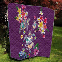 Hawaiian Turtles and Tropical Plants Quilt Purple Watercolor