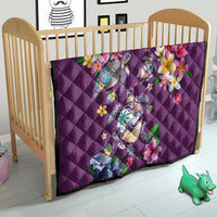 Hawaiian Turtles and Tropical Plants Quilt Purple Watercolor