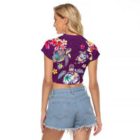 Hawaiian Turtles and Tropical Plants Raglan Cropped T Shirt Purple Watercolor LT03 - Polynesian Pride