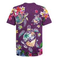 Hawaiian Turtles and Tropical Plants Rugby Jersey Purple Watercolor