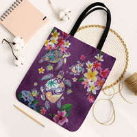 Hawaiian Turtles and Tropical Plants Tote Bag Purple Watercolor