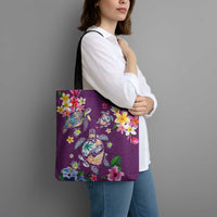Hawaiian Turtles and Tropical Plants Tote Bag Purple Watercolor