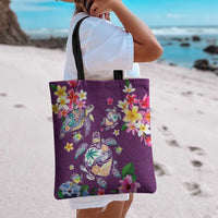 Hawaiian Turtles and Tropical Plants Tote Bag Purple Watercolor
