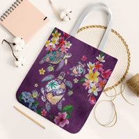 Hawaiian Turtles and Tropical Plants Tote Bag Purple Watercolor
