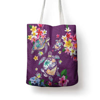 Hawaiian Turtles and Tropical Plants Tote Bag Purple Watercolor