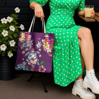 Hawaiian Turtles and Tropical Plants Tote Bag Purple Watercolor