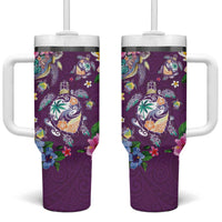 Hawaiian Turtles and Tropical Plants Tumbler With Handle Purple Watercolor