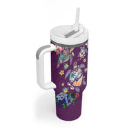 Hawaiian Turtles and Tropical Plants Tumbler With Handle Purple Watercolor
