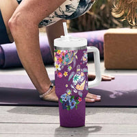 Hawaiian Turtles and Tropical Plants Tumbler With Handle Purple Watercolor