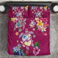Hawaiian Turtles and Tropical Plants Bedding Set Pink Watercolor