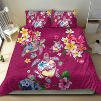 Hawaiian Turtles and Tropical Plants Bedding Set Pink Watercolor
