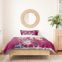 Hawaiian Turtles and Tropical Plants Bedding Set Pink Watercolor