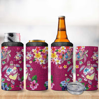 Hawaiian Turtles and Tropical Plants 4 in 1 Can Cooler Tumbler Pink Watercolor