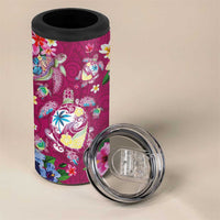 Hawaiian Turtles and Tropical Plants 4 in 1 Can Cooler Tumbler Pink Watercolor