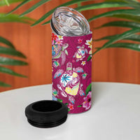 Hawaiian Turtles and Tropical Plants 4 in 1 Can Cooler Tumbler Pink Watercolor