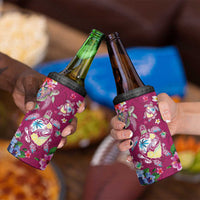 Hawaiian Turtles and Tropical Plants 4 in 1 Can Cooler Tumbler Pink Watercolor