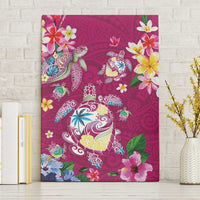 Hawaiian Turtles and Tropical Plants Canvas Wall Art Pink Watercolor