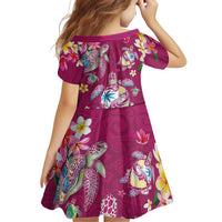 Hawaiian Turtles and Tropical Plants Family Matching Long Sleeve Bodycon Dress and Hawaiian Shirt Pink Watercolor