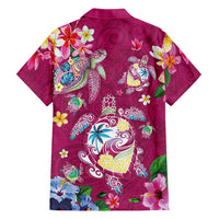 Hawaiian Turtles and Tropical Plants Family Matching Long Sleeve Bodycon Dress and Hawaiian Shirt Pink Watercolor