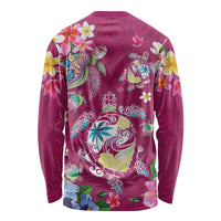 Hawaiian Turtles and Tropical Plants Long Sleeve Shirt Pink Watercolor LT03 - Polynesian Pride