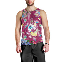 Hawaiian Turtles and Tropical Plants Men Tank Top Pink Watercolor LT03 - Polynesian Pride