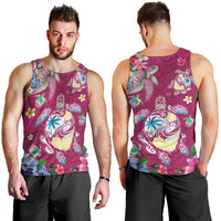 Hawaiian Turtles and Tropical Plants Men Tank Top Pink Watercolor LT03 - Polynesian Pride