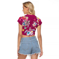 Hawaiian Turtles and Tropical Plants Raglan Cropped T Shirt Pink Watercolor LT03 - Polynesian Pride