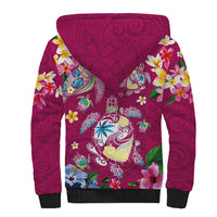 Hawaiian Turtles and Tropical Plants Sherpa Hoodie Pink Watercolor LT03 - Polynesian Pride