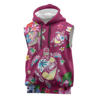 Hawaiian Turtles and Tropical Plants Sleeveless Hoodie Pink Watercolor LT03 Pink - Polynesian Pride