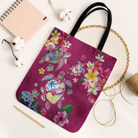 Hawaiian Turtles and Tropical Plants Tote Bag Pink Watercolor