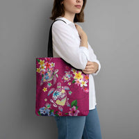 Hawaiian Turtles and Tropical Plants Tote Bag Pink Watercolor
