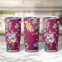 Hawaiian Turtles and Tropical Plants Tumbler Cup Pink Watercolor
