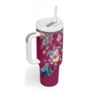 Hawaiian Turtles and Tropical Plants Tumbler With Handle Pink Watercolor