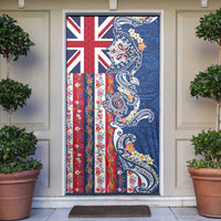 Hawaiian Manta Ray and Turtle Tribal Tattoo Door Cover With Hawaii Flag and Flowers