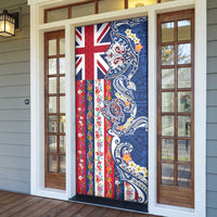 Hawaiian Manta Ray and Turtle Tribal Tattoo Door Cover With Hawaii Flag and Flowers