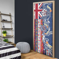 Hawaiian Manta Ray and Turtle Tribal Tattoo Door Cover With Hawaii Flag and Flowers